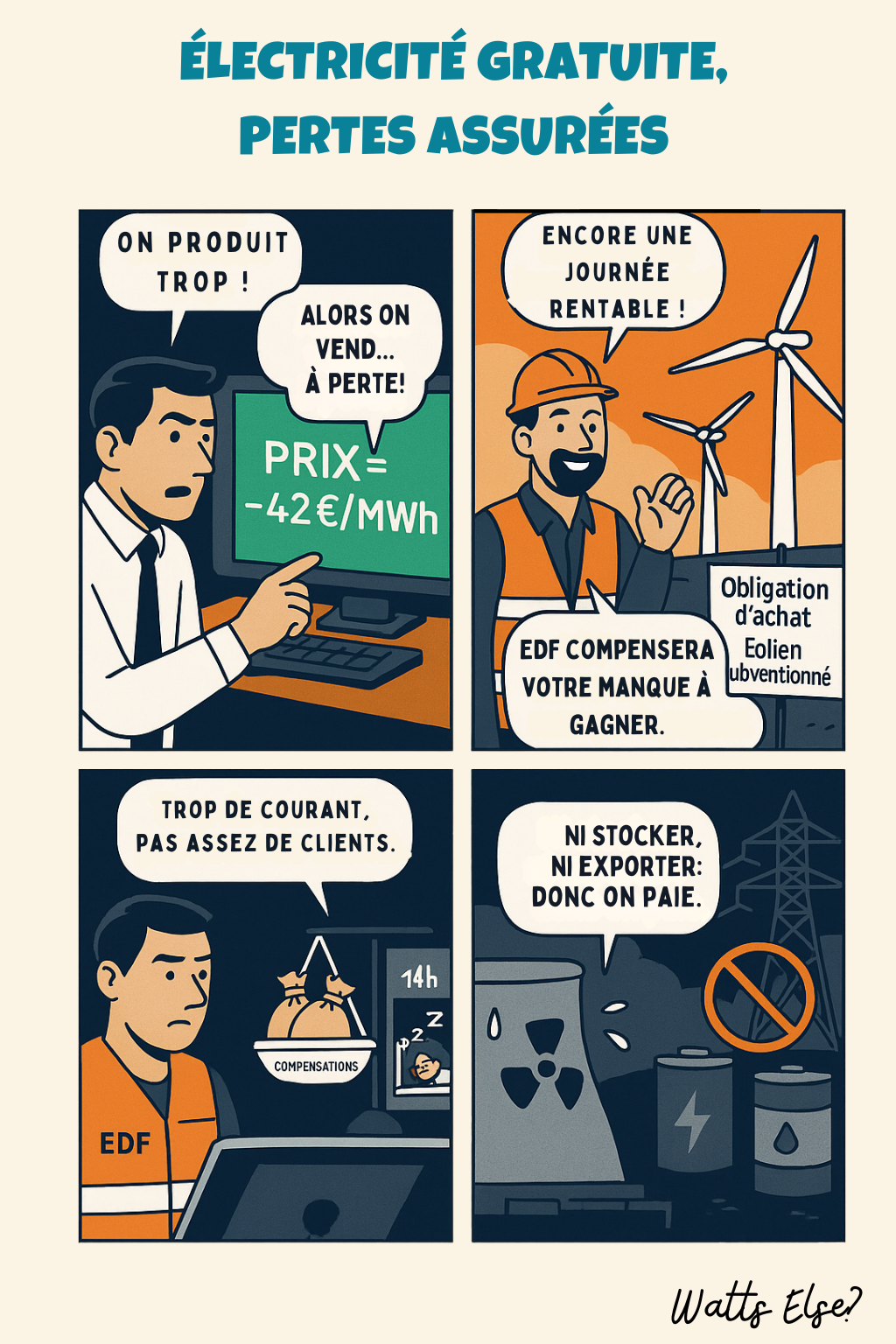 BD pédagogique sur Électricité gratuite, pertes assurées - Marché de l'électricité | Watts Else?